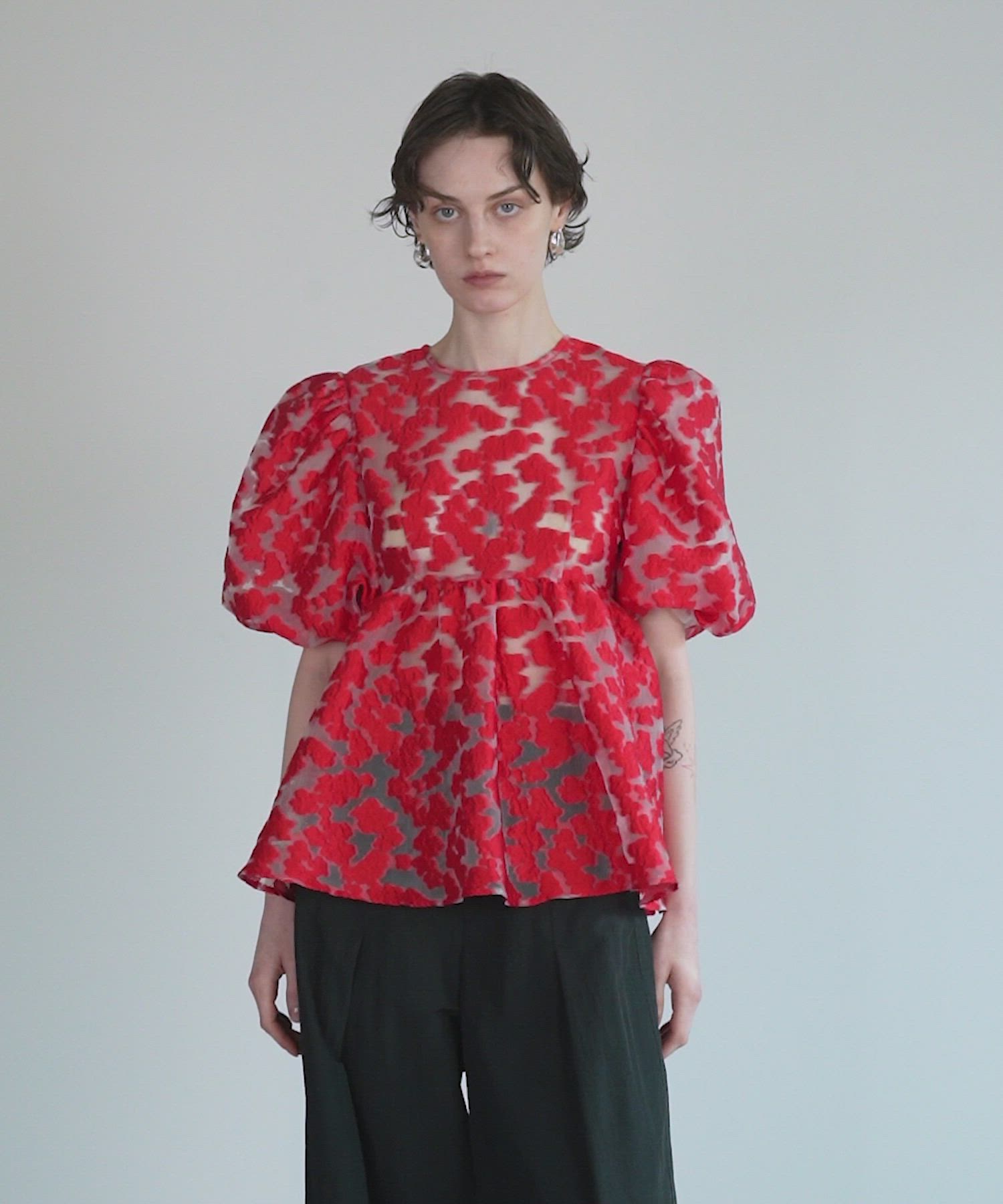 Sheer Flower Jacquard Blouse/シアーフラワージャガードブラウス