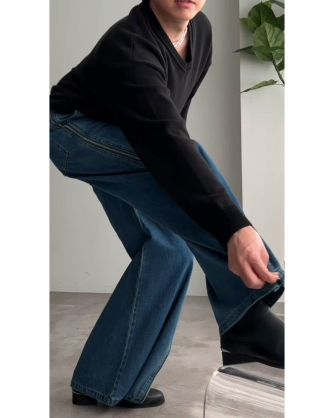 SIDE ZIP WIDE DENIM PANTS/サイドジップワイドデニムパンツ（デニム