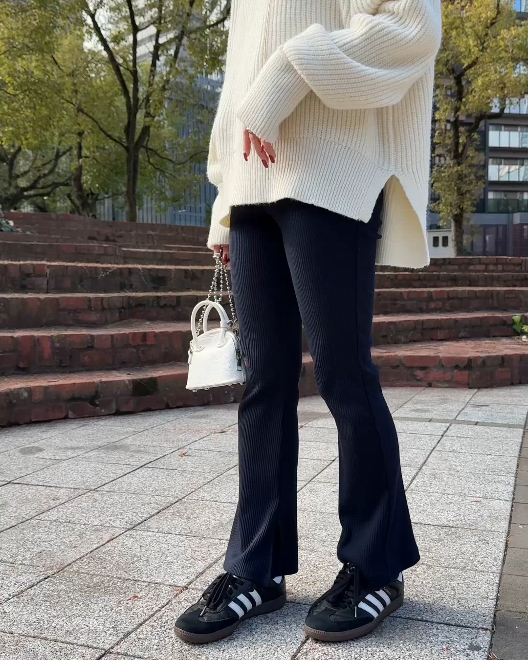選べる3丈 裏微起毛 サイドスリットセミフレアリブレギンスパンツ