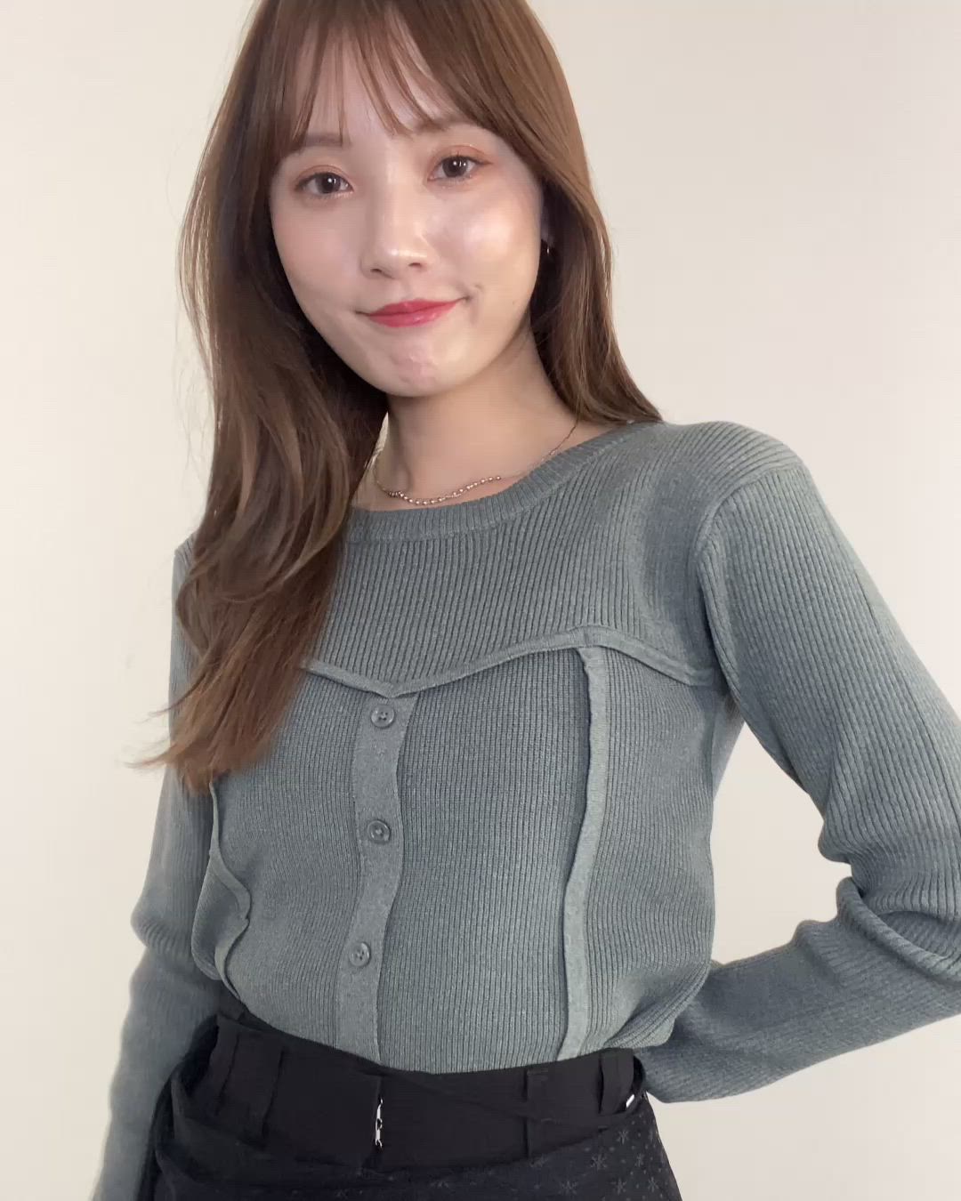 セール】ビスチェライクリブトップス / 長袖 クルーネック 細見え