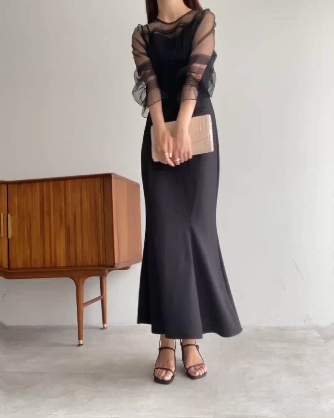 セール】チュールトップス+キャミワンピースセット（ワンピース