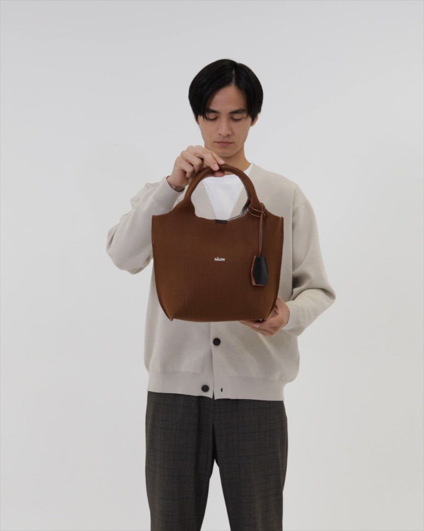 hALON ダークブラウン トートバッグ hALON＞ストライプ ニット トートバッグM（トートバッグ）｜hALON(雑貨