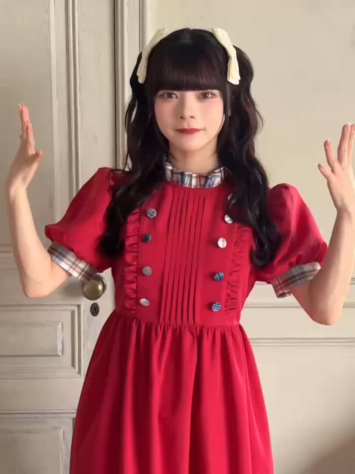 クティールとレトロ】2wayビックリボンチェック切り替えワンピース