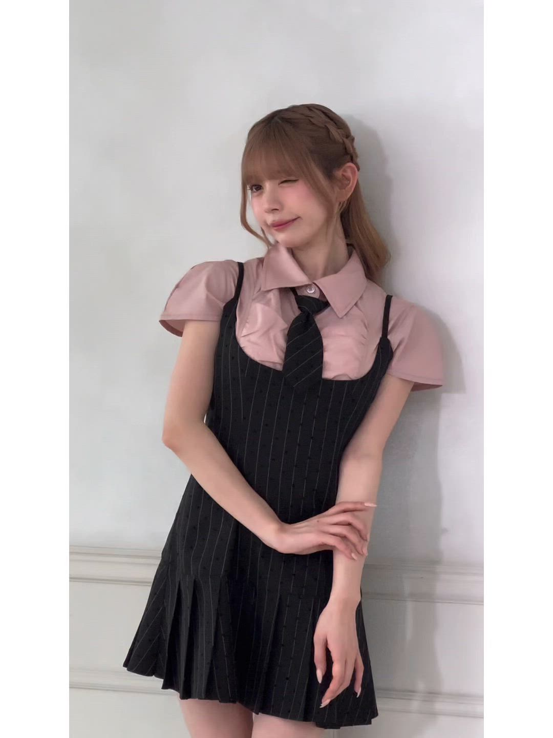 apres jour 「2way」プリーツミニキャミワンピース　ブラウスセット 2way】ネクタイ付きプリーツミニキャミワンピース（ワンピース