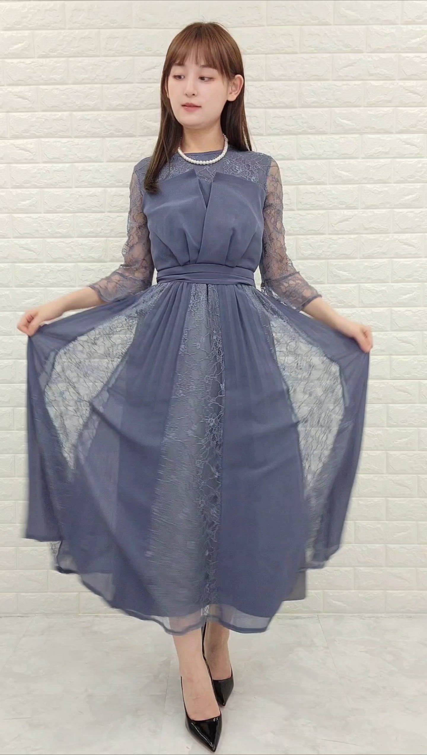 セール】ビスチェ風シフォンプリーツワンピース（ドレス）｜Lace