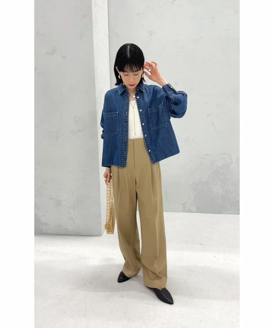 洗濯機可能〉ライトオンス デニム ショート シャツ（シャツ/ブラウス