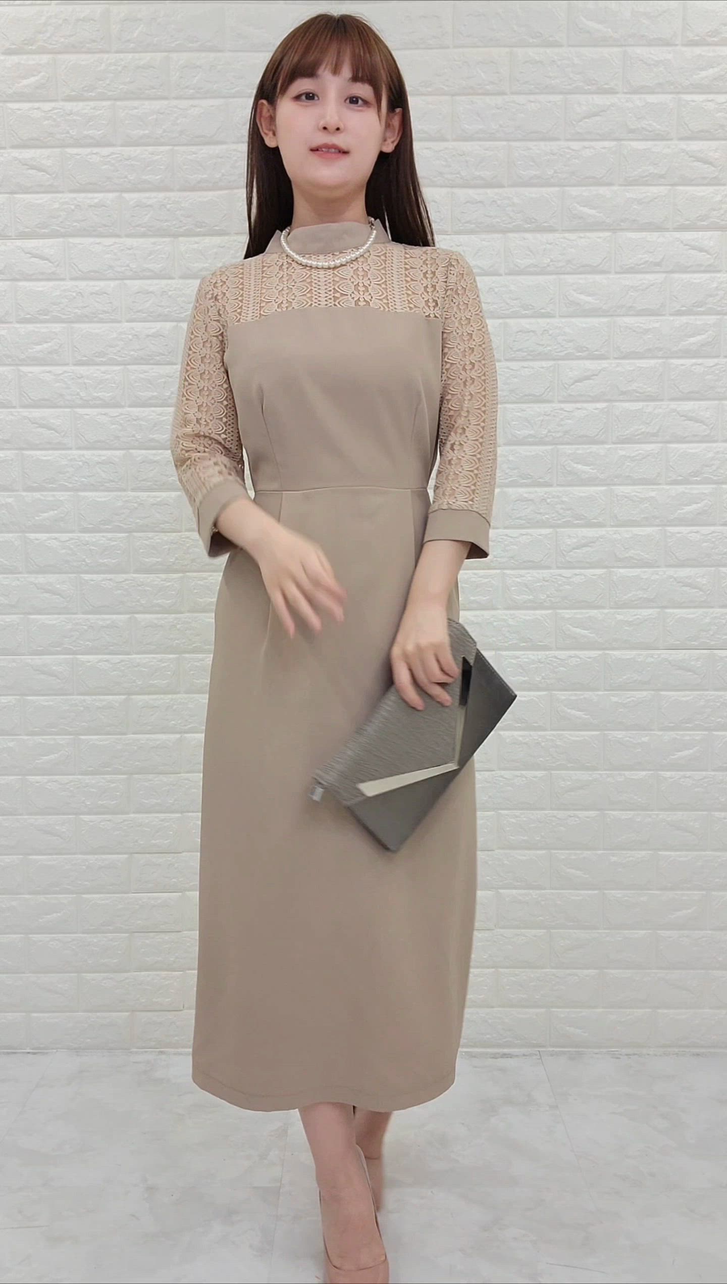 セール】7分袖レトロレースドッキングワンピース（ドレス）｜Lace