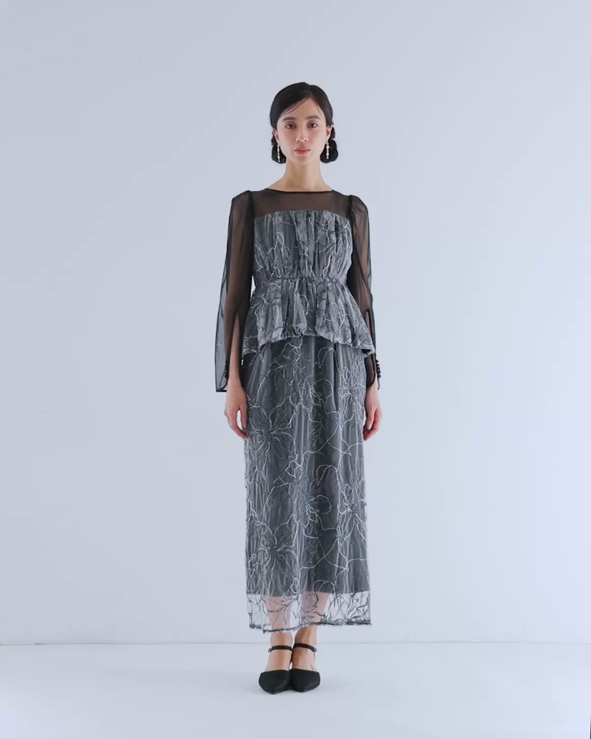 ラメ刺繍レイヤードドレス 花柄 パーティードレス オケージョンドレス