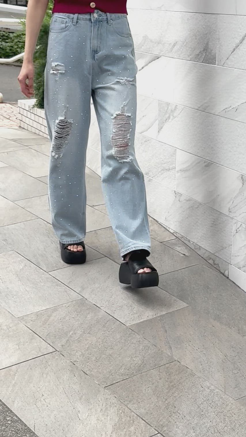 セール】《きらクラッシュ×ラインストーン》レディース ダメージデニム