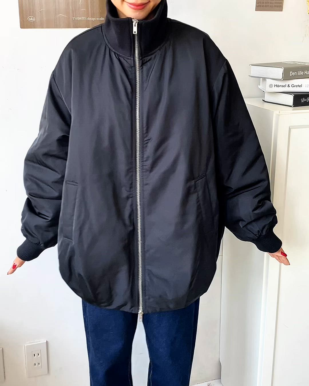 セール】裏地キルティングスタンドリブカラーコクーンブルゾン