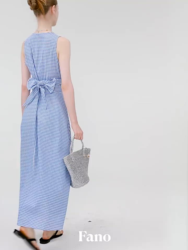 ギンガムチェック サイドリボン ノースリーブワンピース FX25L407