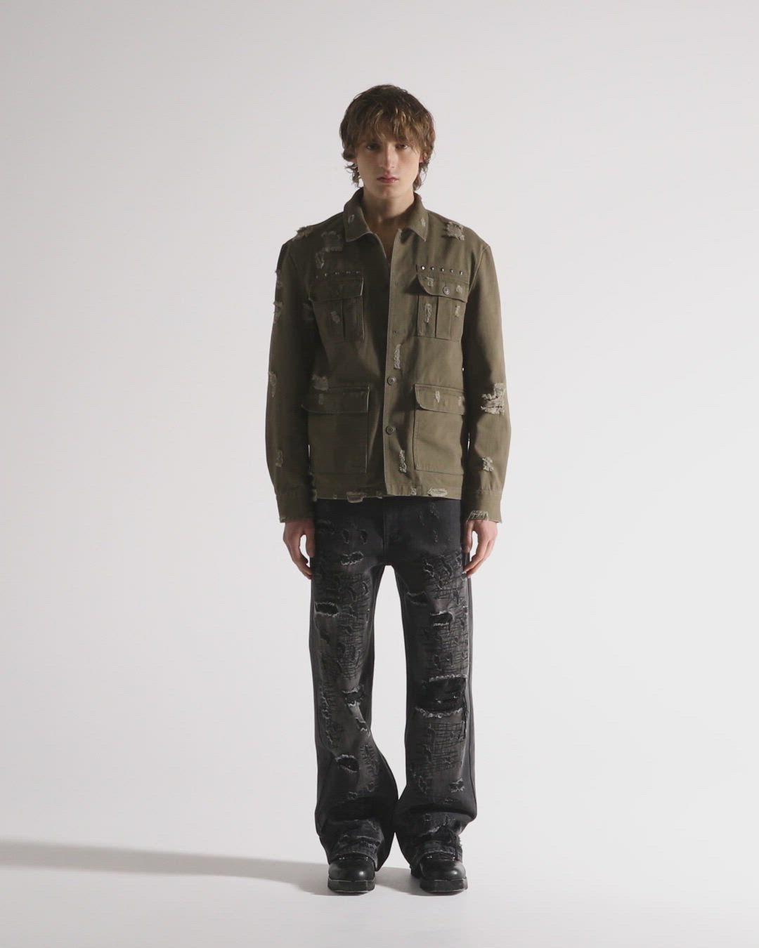 GRANCY】Damage Military Shirt / ダメージミリタリーシャツ（シャツ