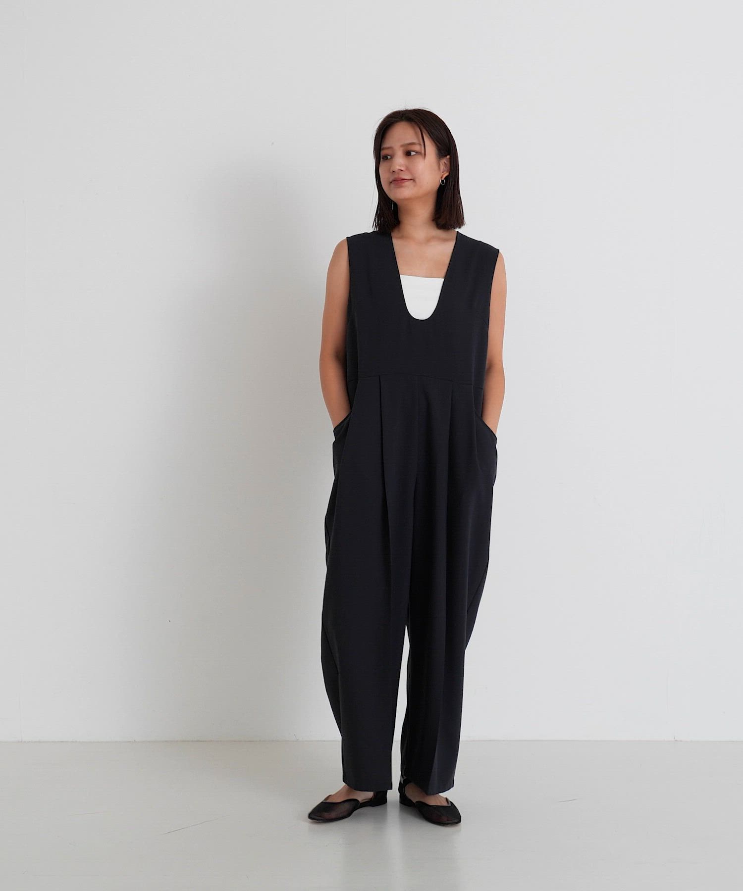 セール】Uネックタックオールインワン（サロペット/オーバーオール