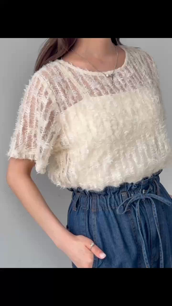 セール】シアーフェザー クロップド トップス【587222】（Tシャツ