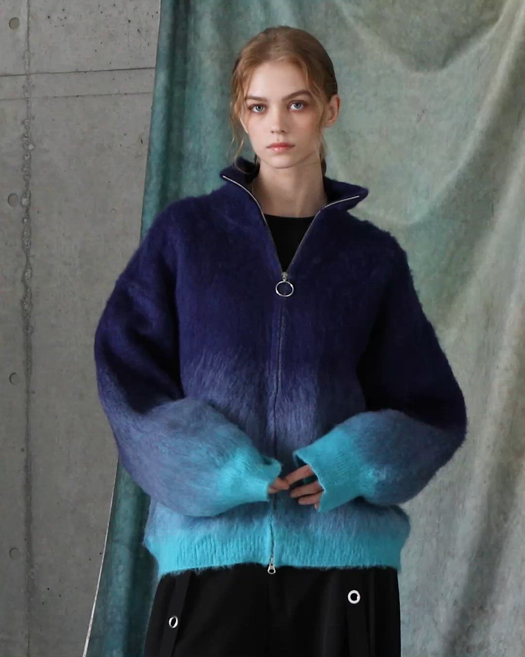 SERACE ルーズシャギーグラデーションドライバーズニット ブラック Mサイズ