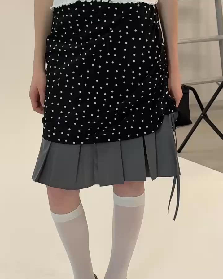 drawstring check pleats skirt / ローウエストドロストスカート