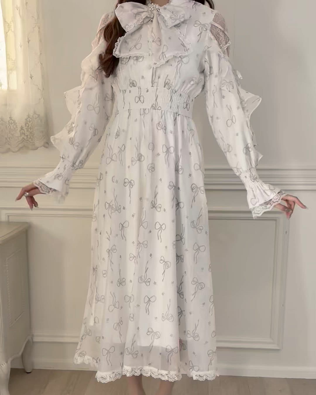 リボン柄シアーロングワンピース（ワンピース）｜couture BY ROJITA