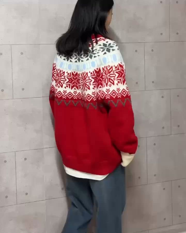 セール】ノルディック柄クルーネックニットプルオーバー（ニット