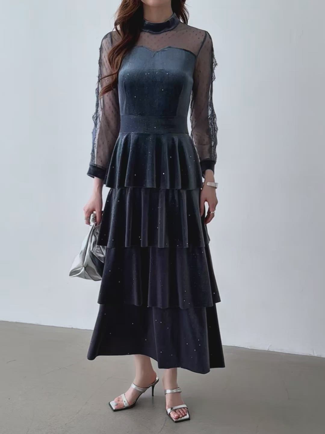 セール】煌めくラメとベロアのグロウドレス ベロアパーティードレス