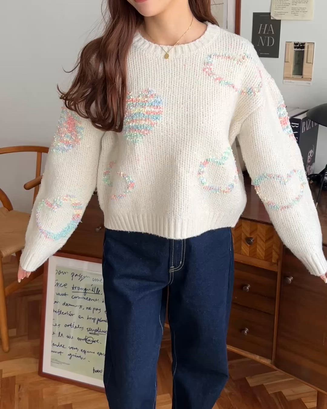 セール】ミックスカラーハートジャガードニットプルオーバー（ニット