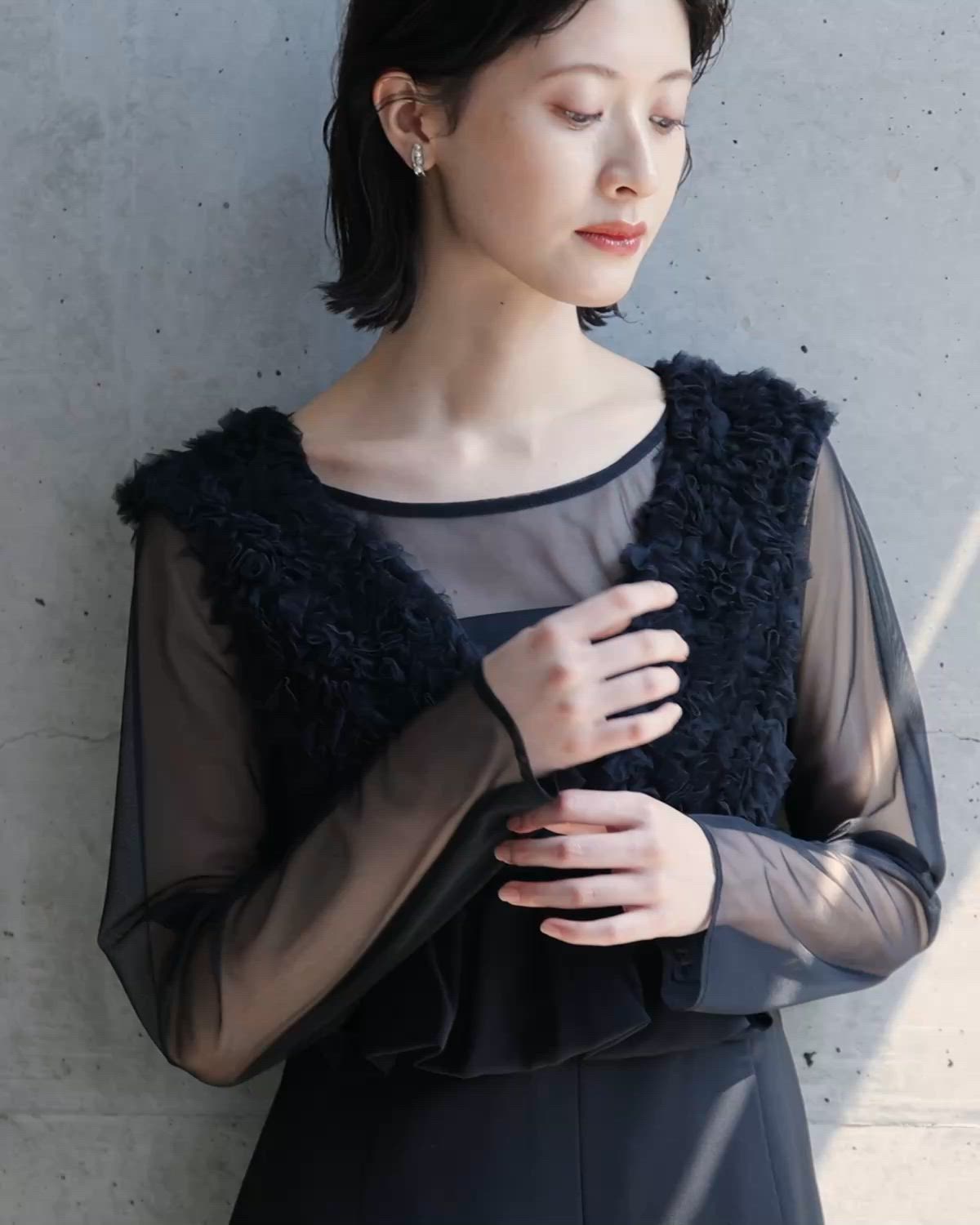 チュールフリルペプラムドレス 2点セット シアー トップス 結婚式 成人