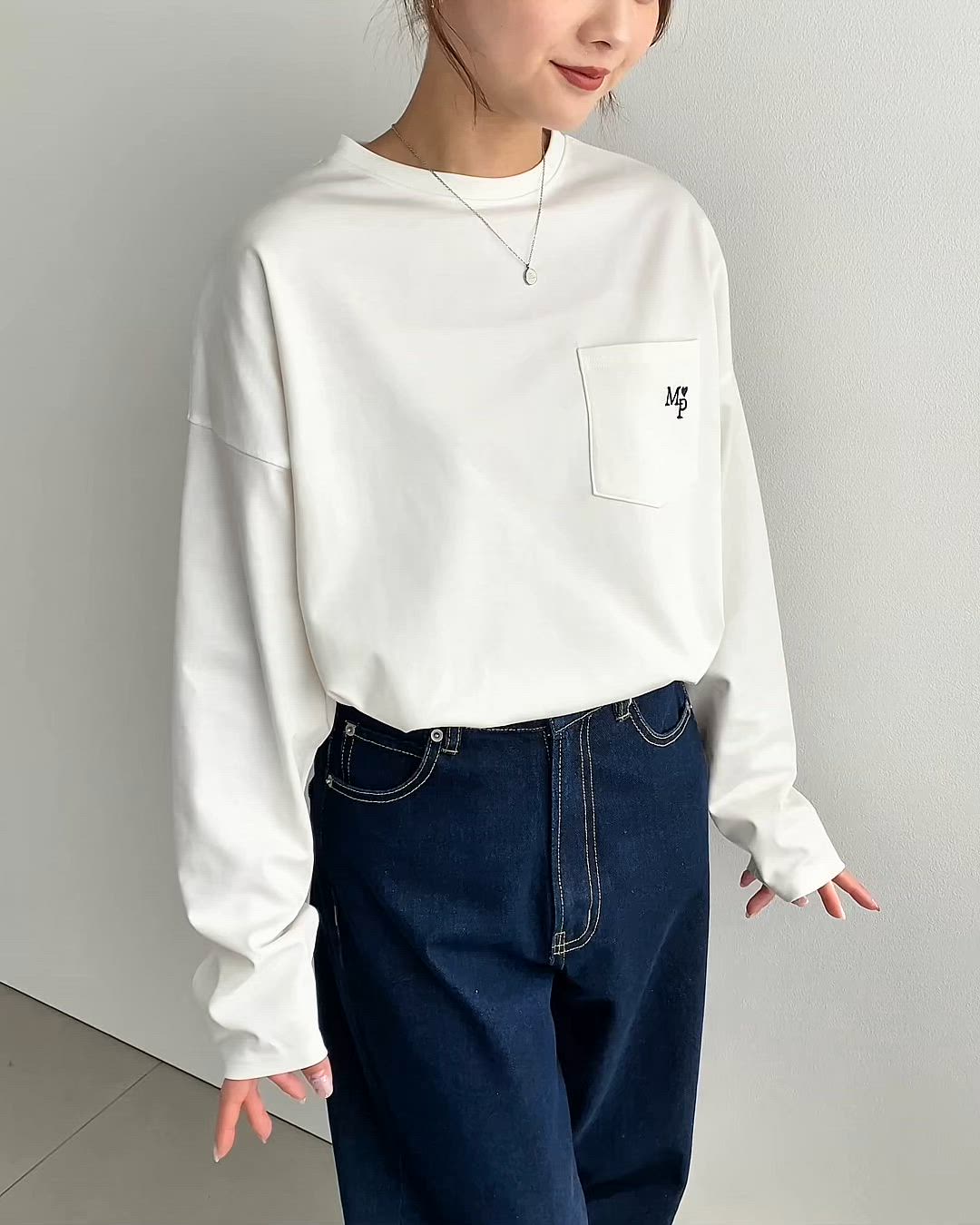 セール】ワンポイント刺繍ポケットロンT（Tシャツ/カットソー