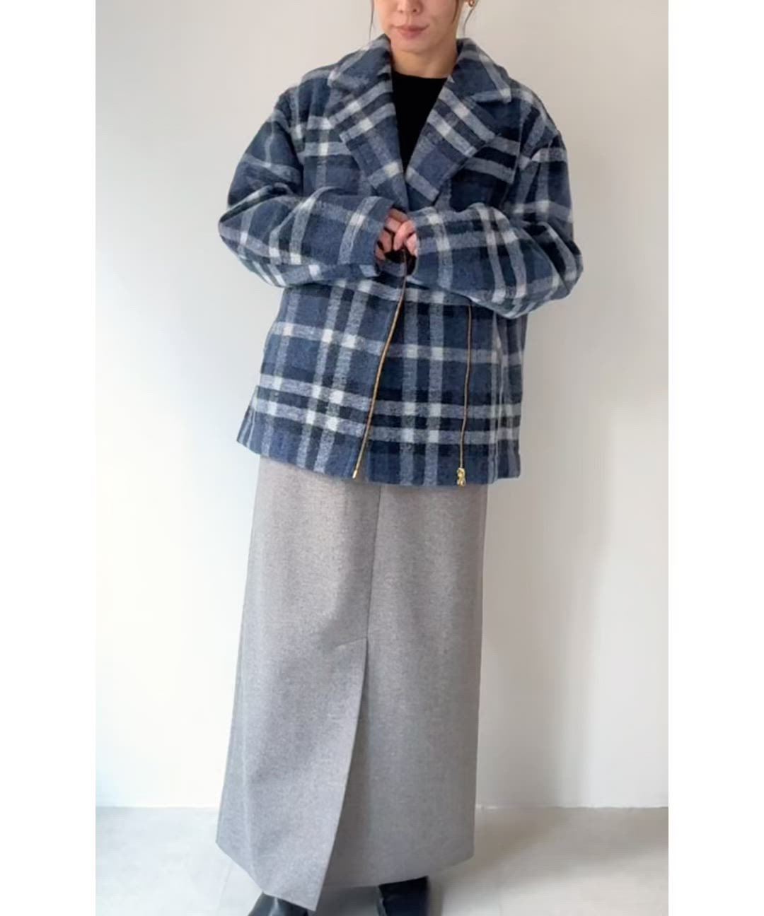 セール】quaranciel: ボンディング チェック ライダース コート