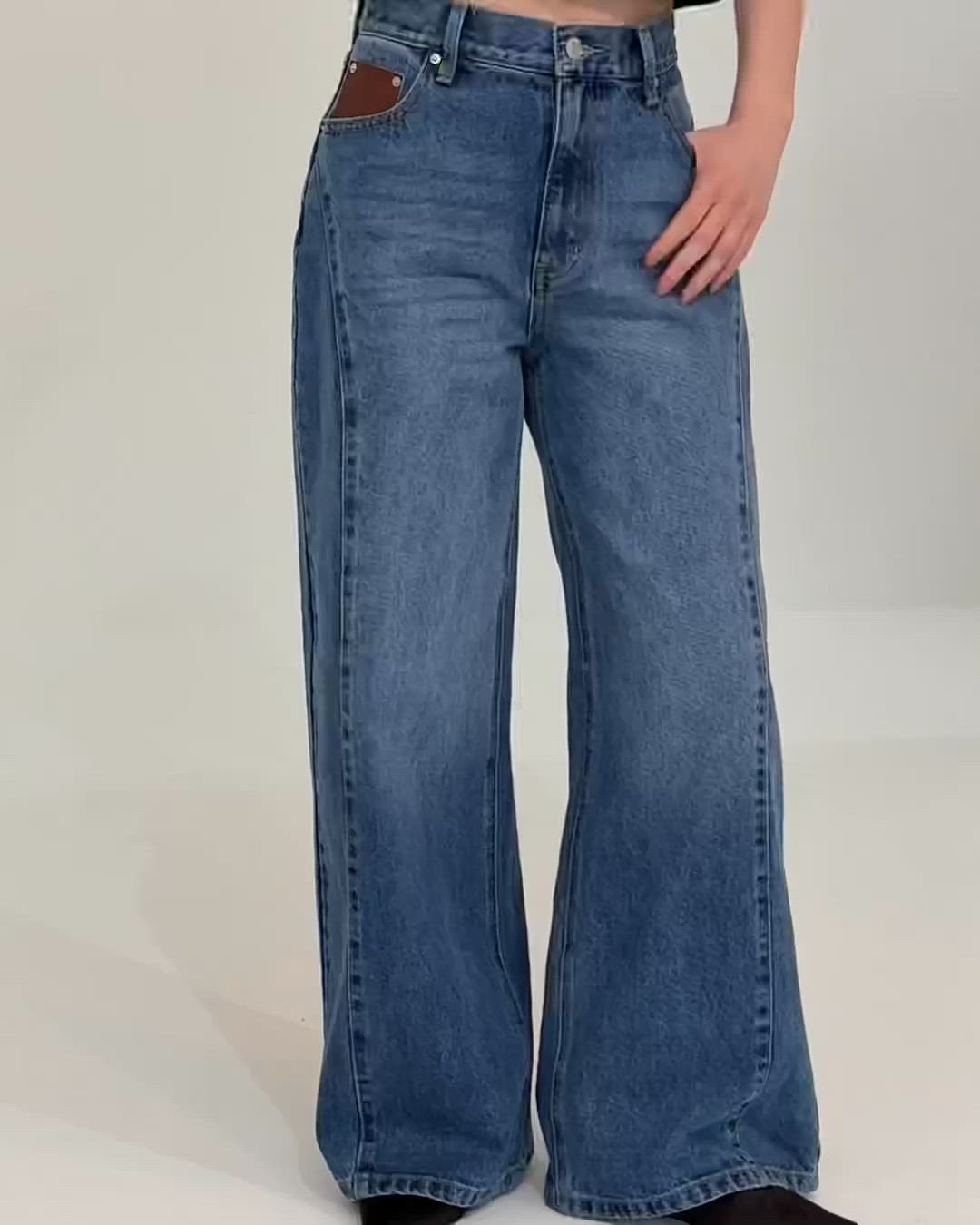 SENEE ワイドレッグデニム ライトブルー stitch line wide denim（ステッチラインワイドデニム）（デニムパンツ