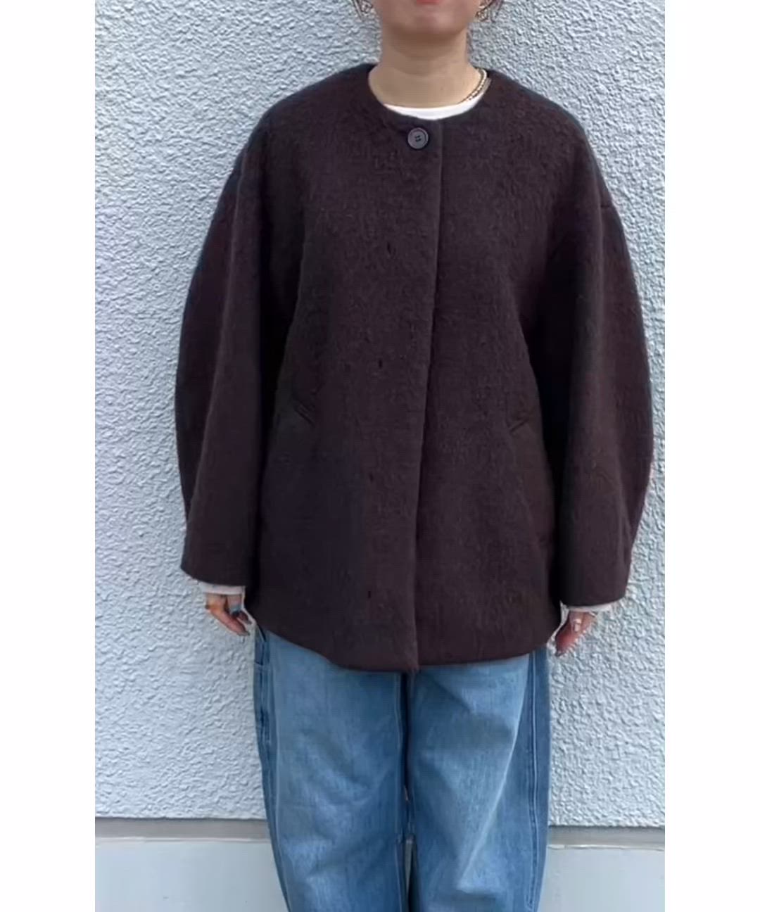 SHIPS any: シャギー ノーカラー コクーン コート（ノーカラーコート