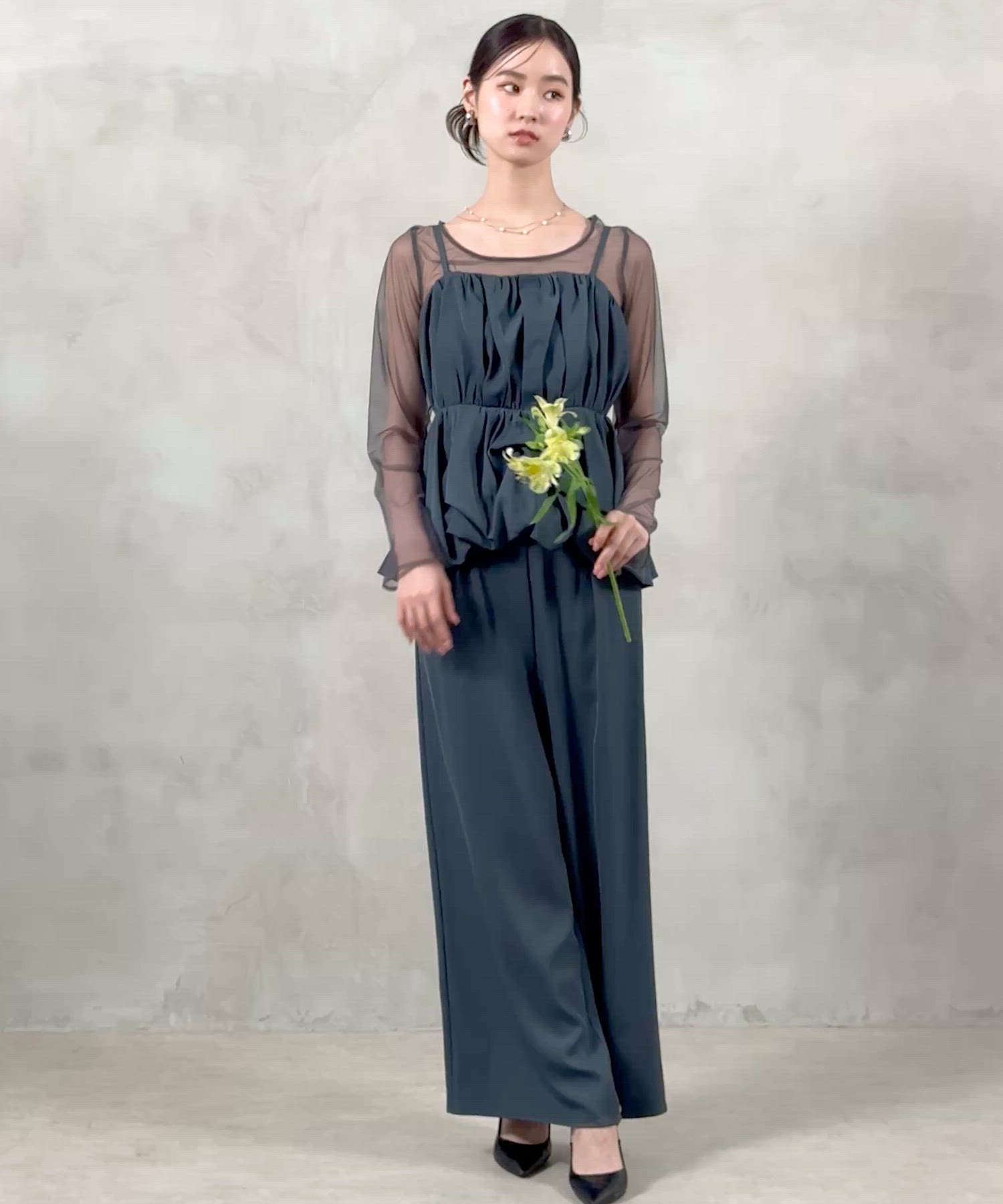 チュールトップス ペプラムキャミビスチェ パンツ 3点セット