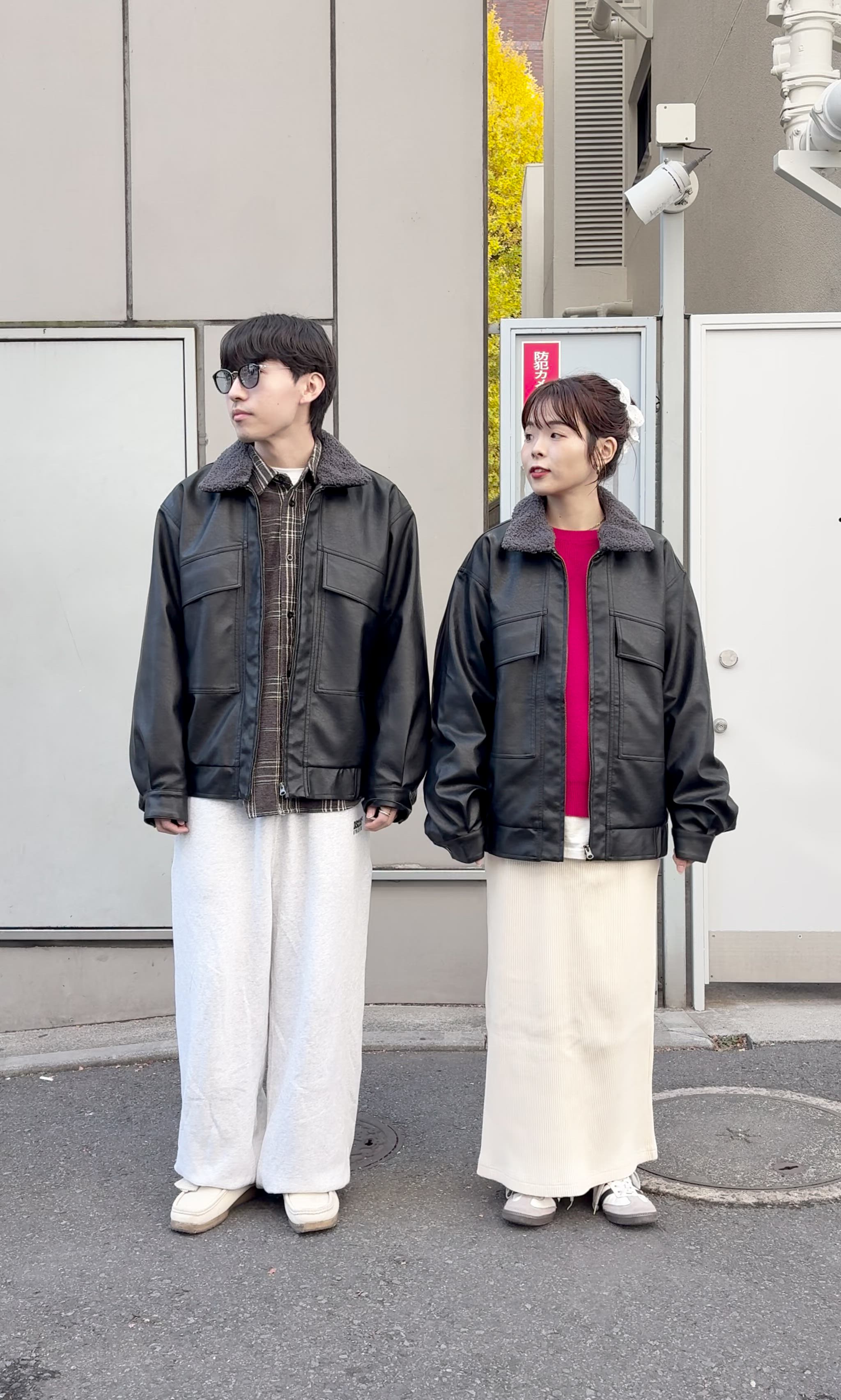 ユニセックス】3WAY襟ボア取り外し可能/合皮/レザージップアップ