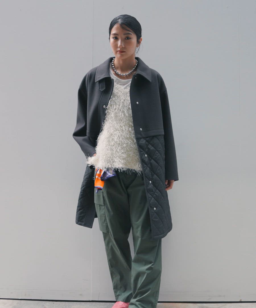 セール】ウールライク切り替えコート/499669（ステンカラーコート