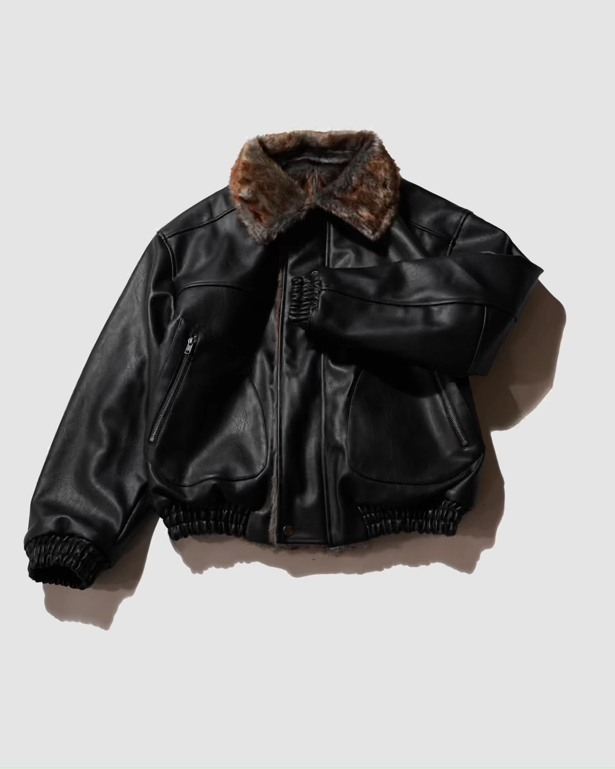 leather/fur faux reversible flight jacket / フェイクレザーファー