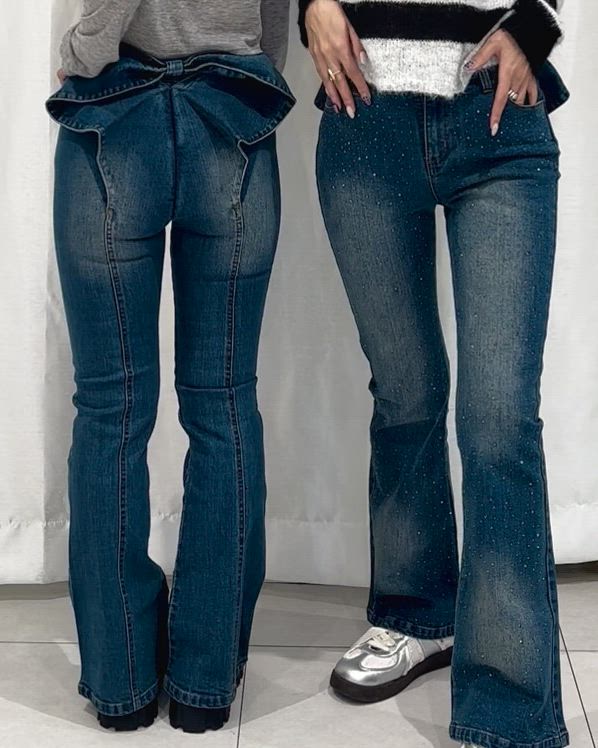 Ribbon linestone denim / リボンラインストーンデニム（デニムパンツ