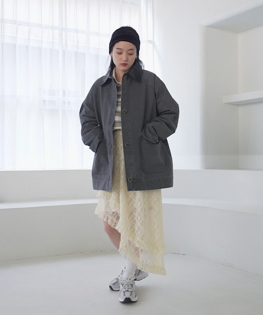 90s Noatak vintageウール　カバーオール レザー襟　Lサイズ セール】襟レザー/ヴィンテージライクBIGカバーオール（ブルゾン