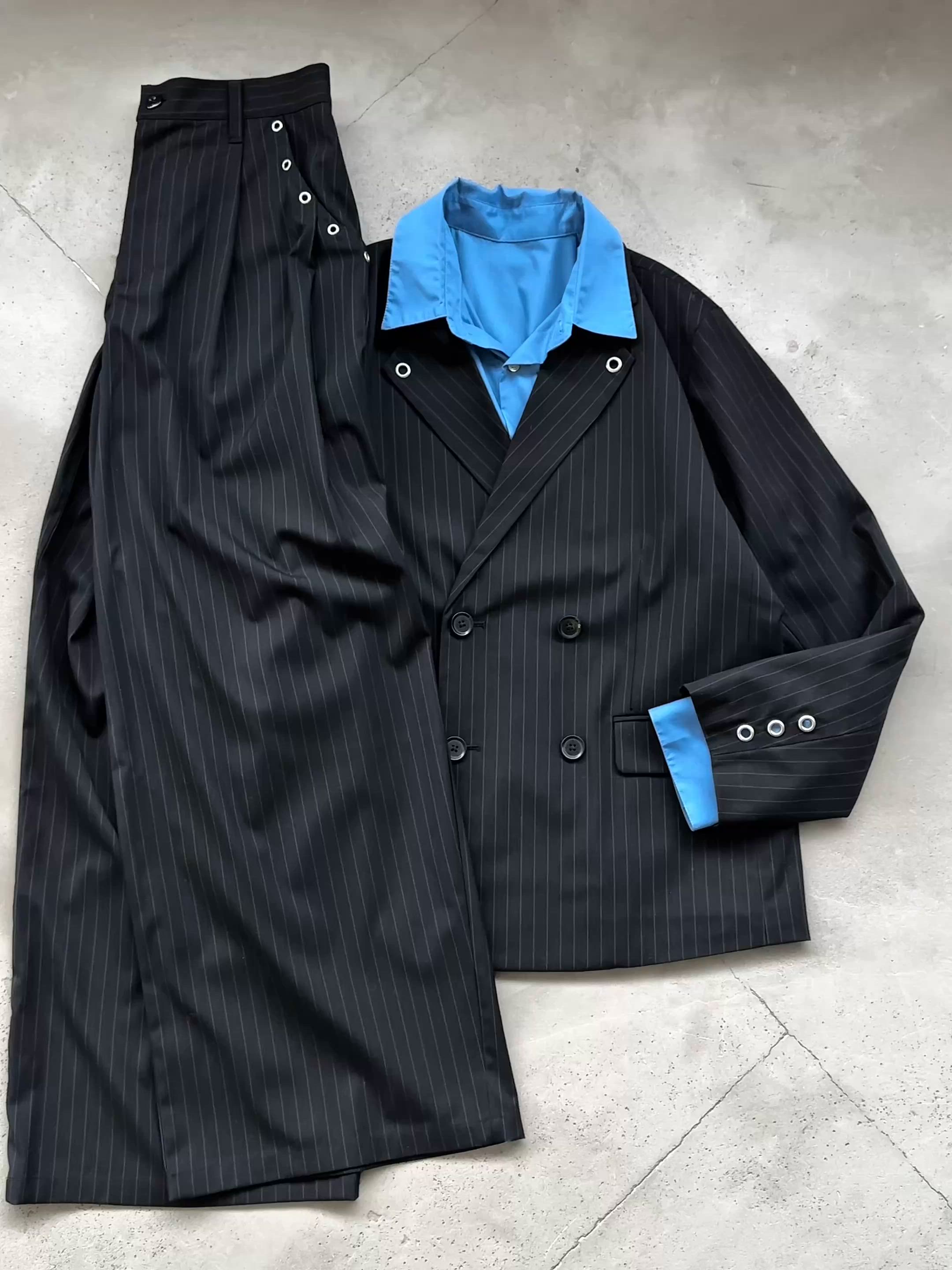 セール】【セットアップ対応】 Eyelet-Detail Striped Tailored Jacket 