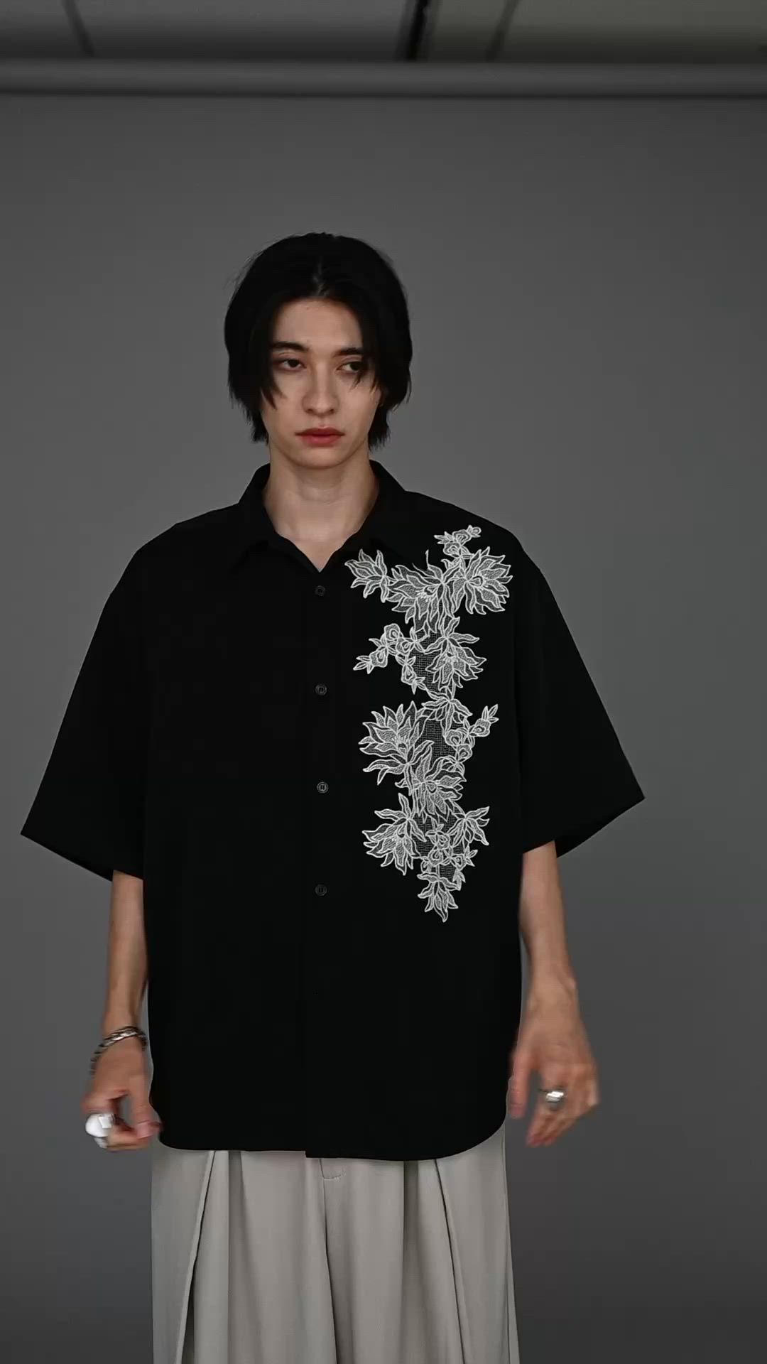 ハッチングフラワー刺繍シャツ（シャツ/ブラウス）｜Ellno Loset