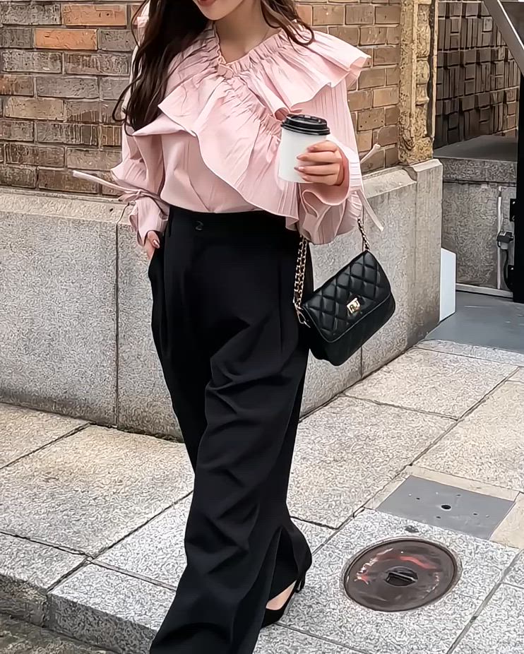 セール】厚手TPUカットジョーゼットスラックスカーブパンツ