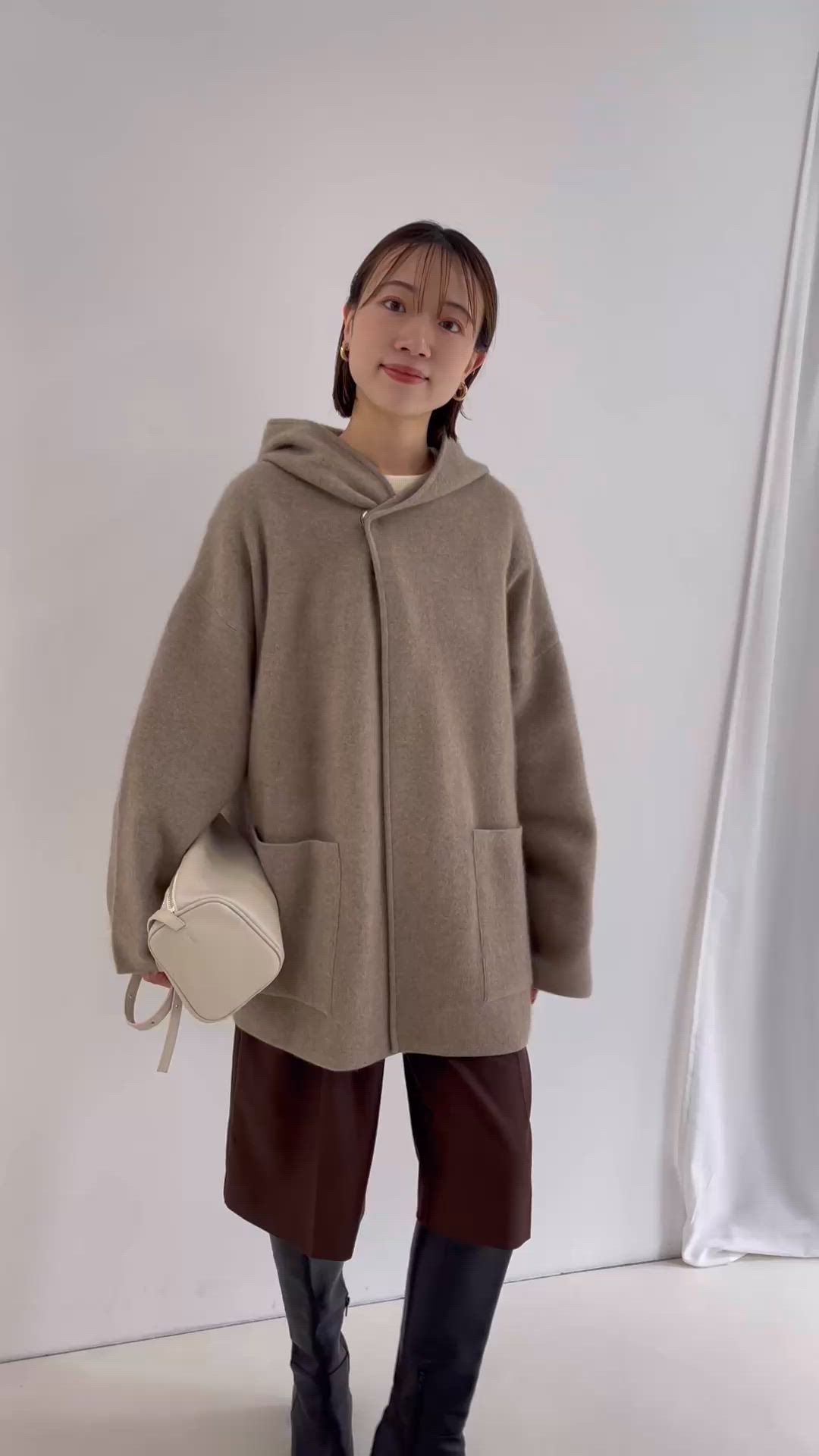 セール】ハーフ丈フーディー リバー風ニットコート（その他アウター