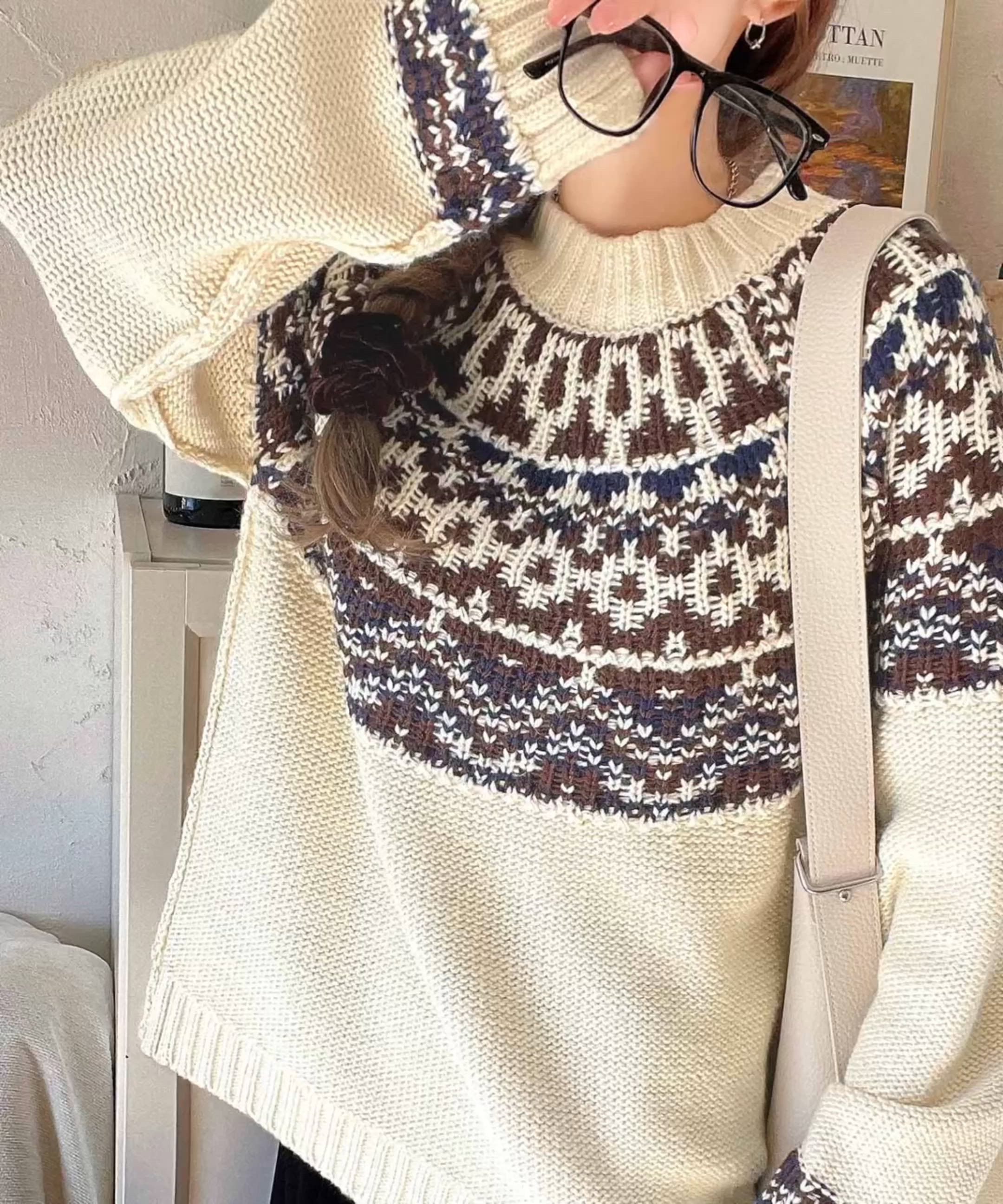 セール】レトロ感が可愛い！ノルディック求心柄ニットセーター（長袖