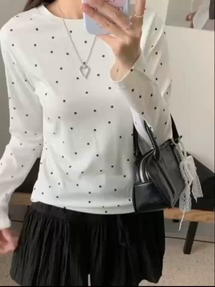 セール】WEGO/長袖【水玉】ドット柄タイトトップス/ロンT（Tシャツ