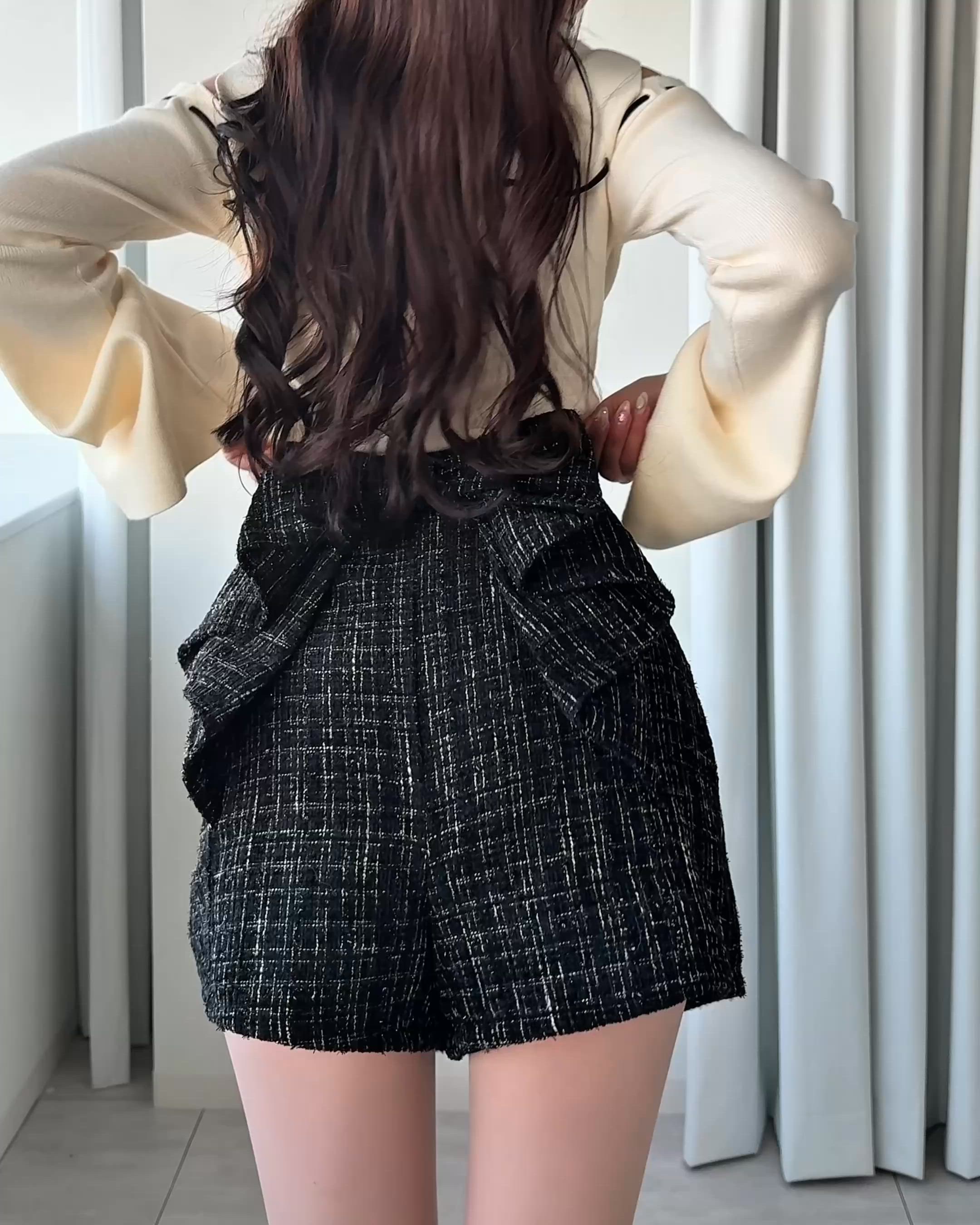 tweed back ribbon skirt pants / ツイードバックリボンスカパン
