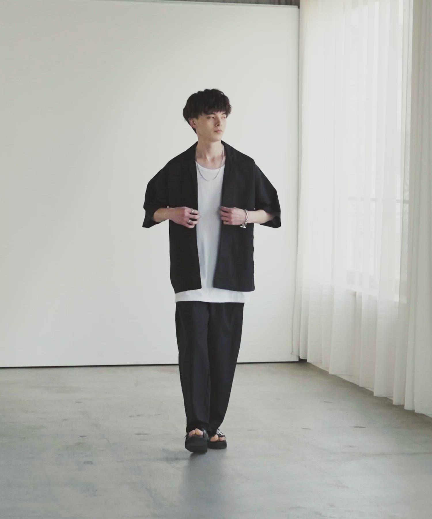 3点セットアップ】 オーバーサイズ5分袖シャツジャケット&ワイド