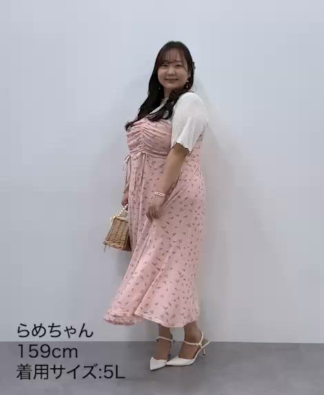 大きいサイズ＞フラワープリントドロストキャミワンピース marun