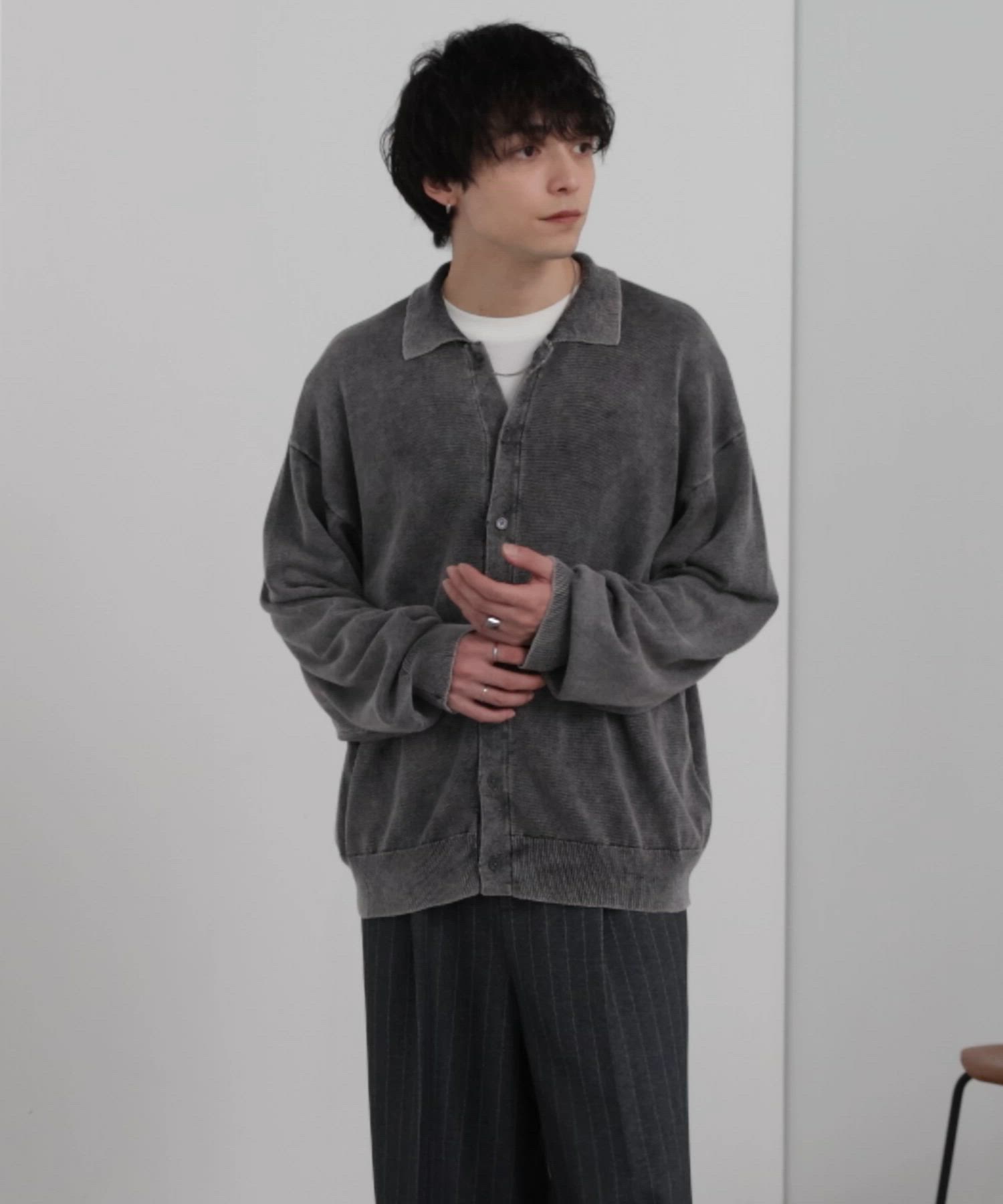 ヴィンテージライク ピグメント加工 オーバーサイズ 長袖ニットシャツ