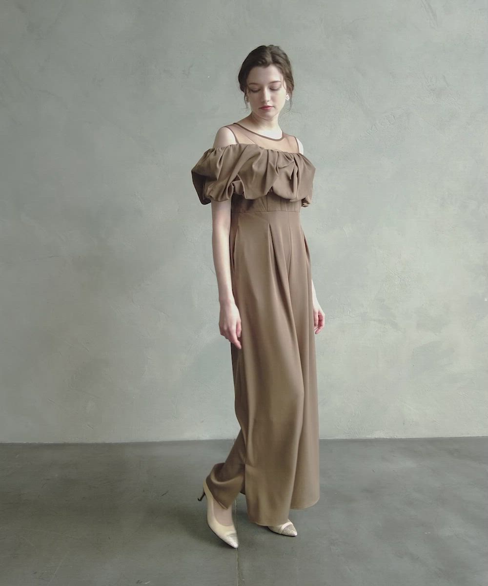 セール】【WEB限定】サテンオフショルダーオールインワンパーティー