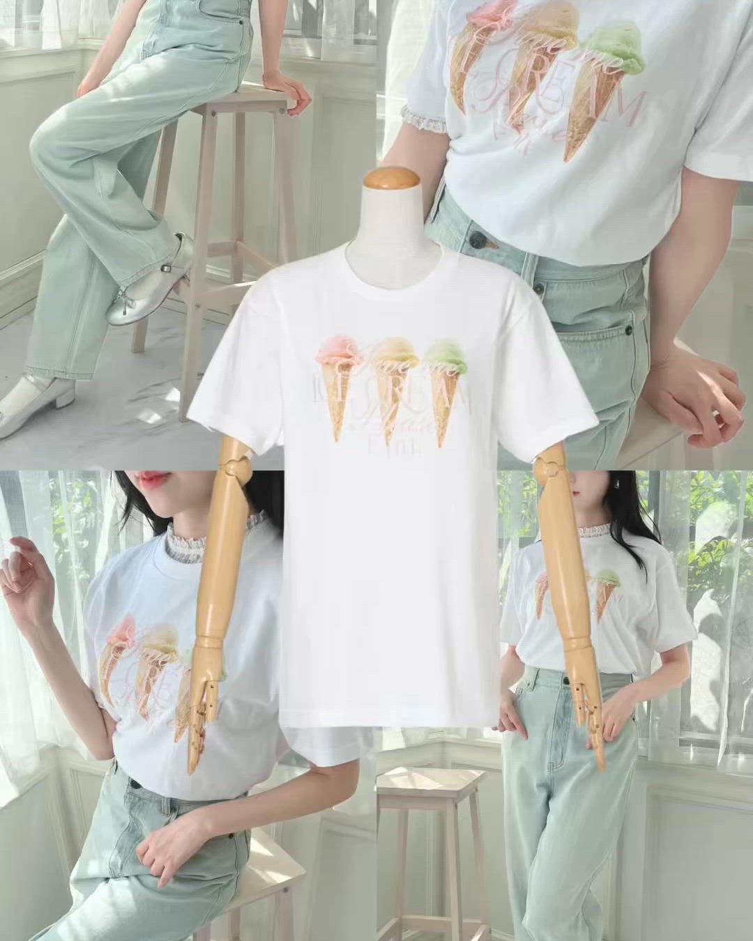 ストロベリーパフェプリントTシャツ/SweetsCollection/fint フィント