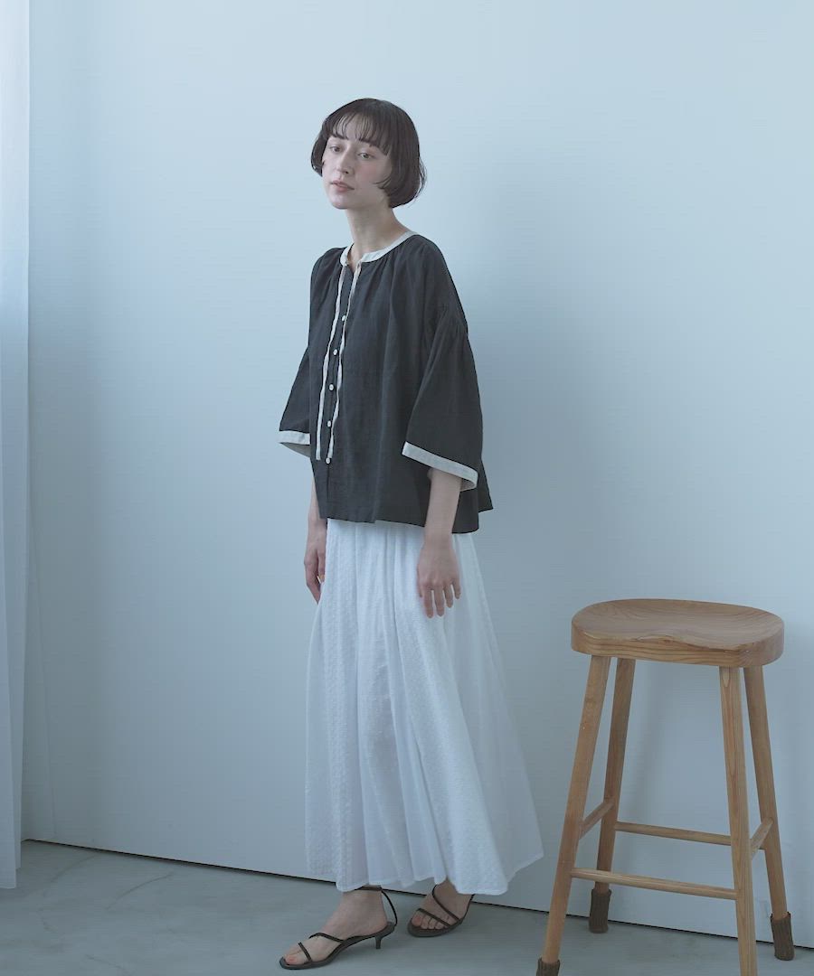 natural by clip》リネン配色フレアスリーブブラウス（シャツ/ブラウス