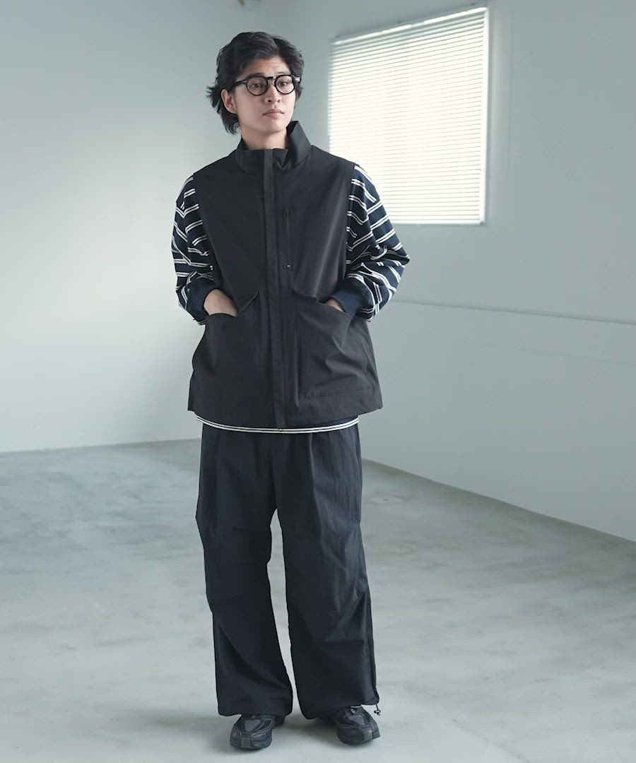 セール】オーバーサイズ/ミリタリーダブルジップナイロンベスト