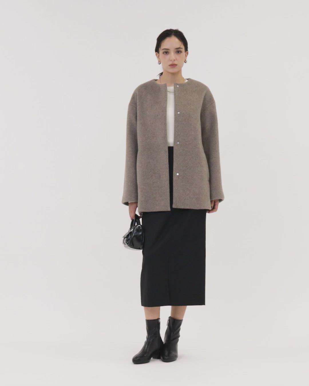 size SHORTあり］アンゴラビーバー ノーカラー ミドル コート（ノー